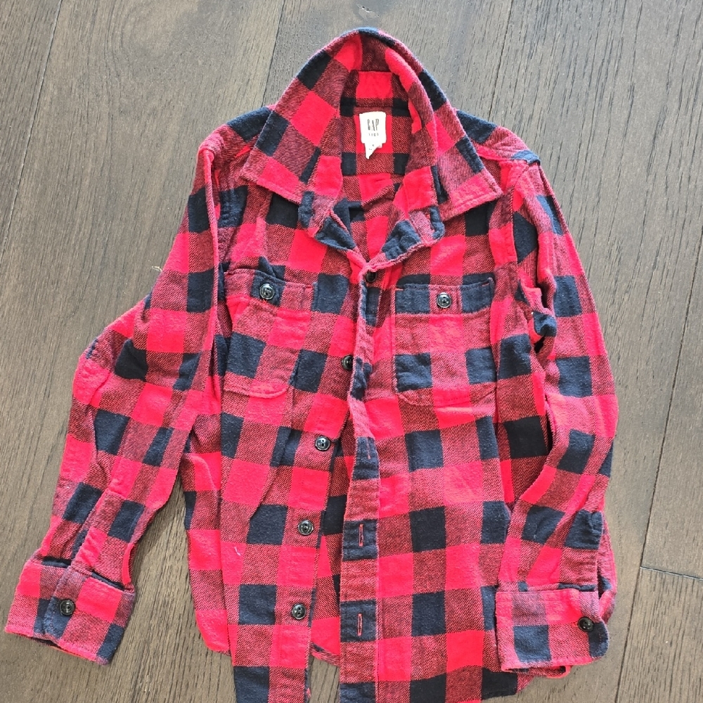 Boys Gap Red and Black Plaid Button-Up Shirt